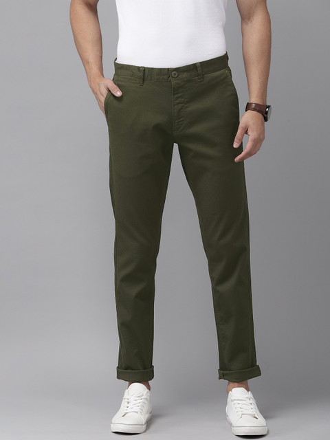 

U.S. Polo Assn. Men Olive Green Austin Trim Fit Solid Regular Trousers