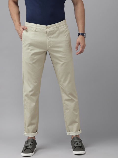 

U.S. Polo Assn. Men Beige Austin Trim Fit Self Design Regular Trousers