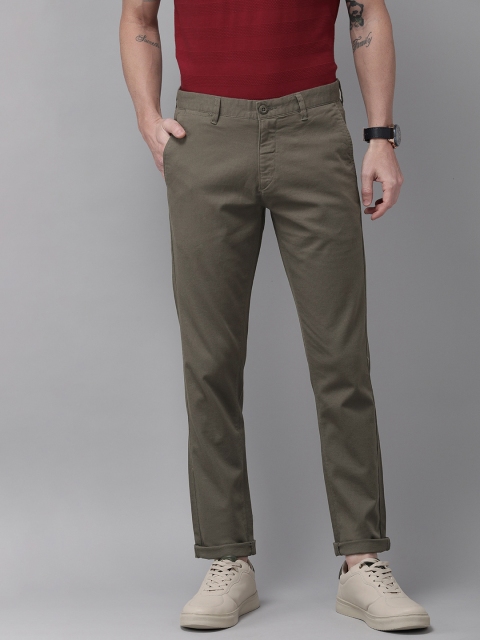 

U.S. Polo Assn. Men Olive Green Austin Trim Fit Solid Regular Trousers