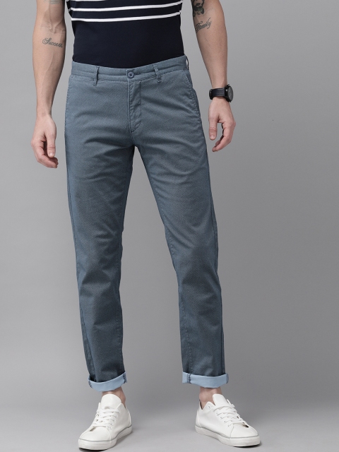 

U.S. Polo Assn. Men Navy Blue Austin Trim Fit Self Design Regular Trousers
