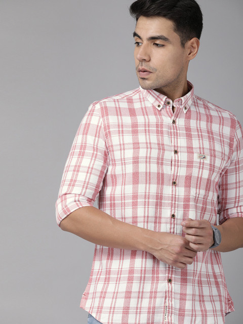 

U.S. Polo Assn. Denim Co. Men Pink & White Regular Fit Checked Casual Shirt