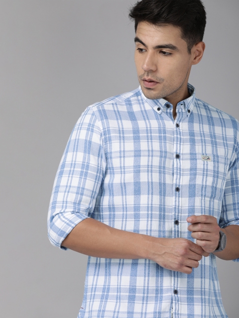 

U.S. Polo Assn. Denim Co. Men Blue & White Regular Fit Checked Pure Cotton Casual Shirt