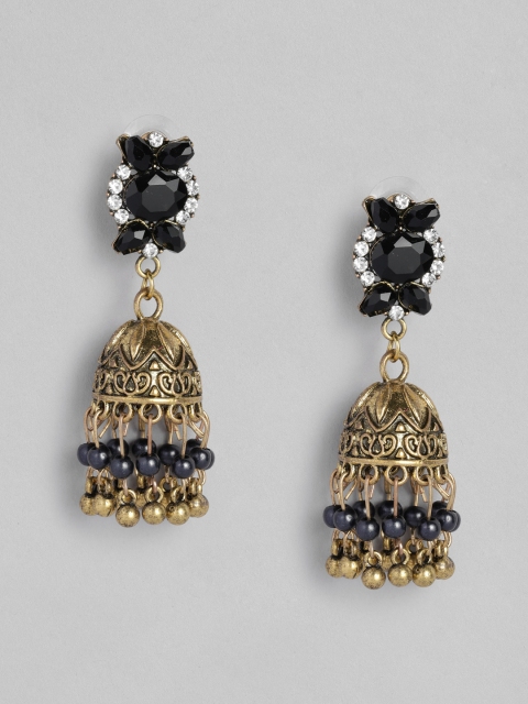 

Anouk Antique Gold-Plated & Black Dome Shaped Jhumkas