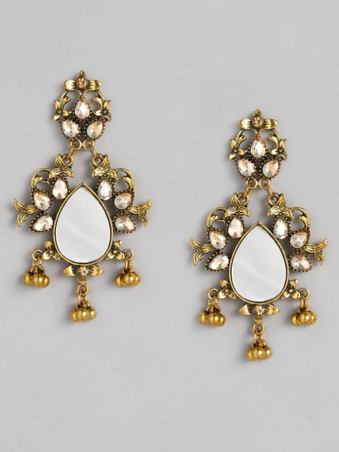 

Anouk White Gold-Plated Studded Mirror Teardrop Shaped Drop Earrings