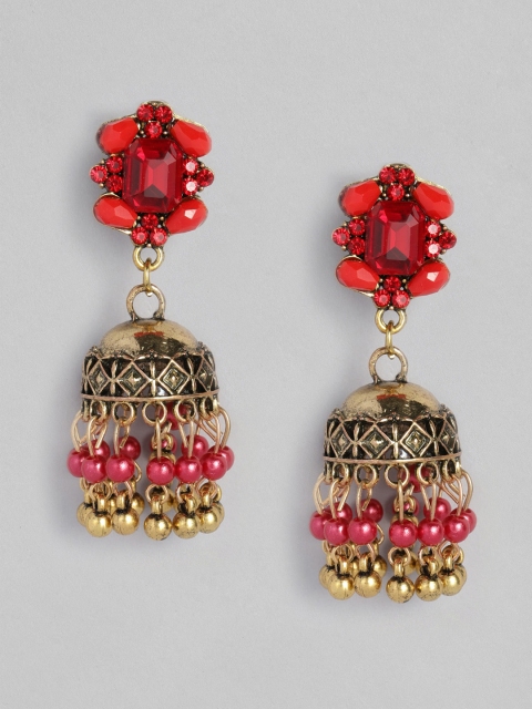 

Anouk Gold-Plated & Red Dome Shaped Jhumkas Earrings