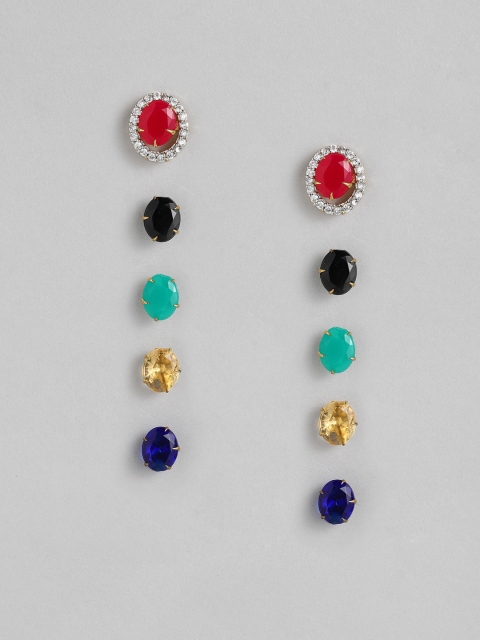 

Anouk Women Set of 5 Oval Stud Earrings, Multi