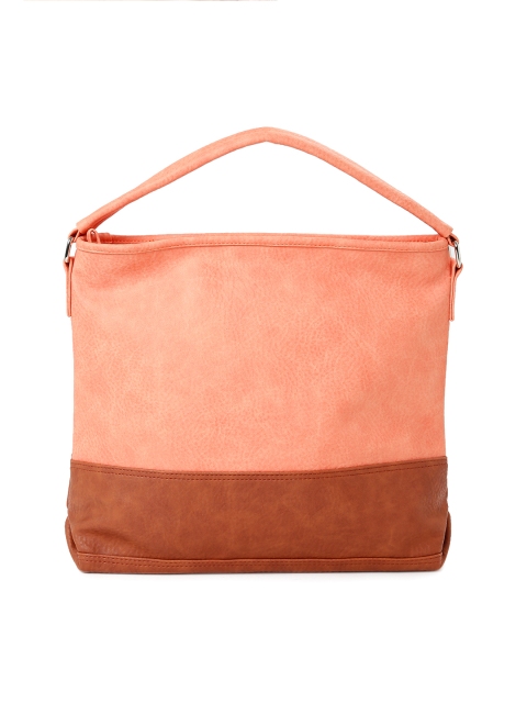 

Mast & Harbour Peach-Coloured & Brown Colourblocked Hobo Bag