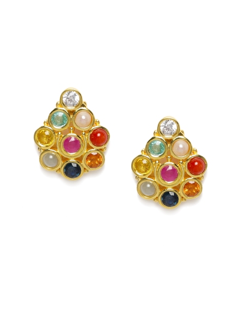 

Gehna Multicoloured 925 Sterling Silver Rhodium-Plated Navaratna Studs, Multi