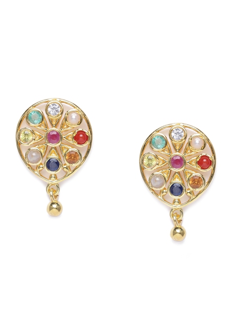 

Gehna 925 Sterling Silver Multicoloured Rhodium-Plated Navaratna Drop Earrings, Multi