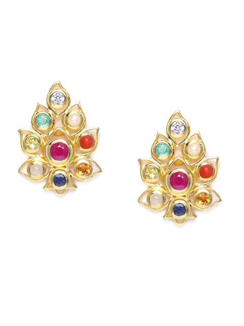 

Gehna 925 Sterling Silver Multicoloured Rhodium-Plated Navaratna Oversized Studs, Multi