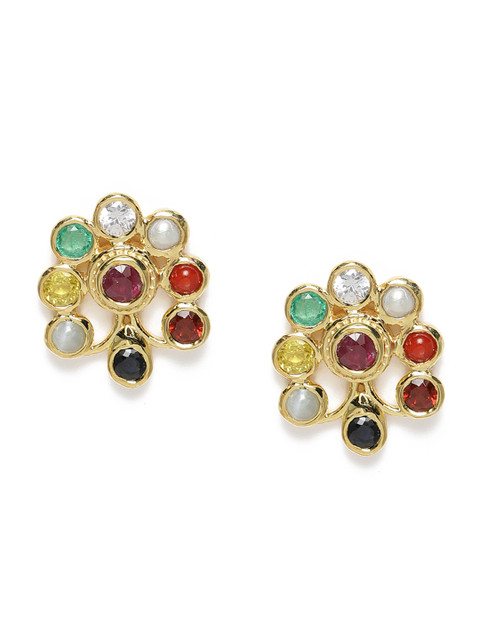 

Gehna Multicoloured 925 Sterling Silver Rhodium-Plated Classic Studs, Multi