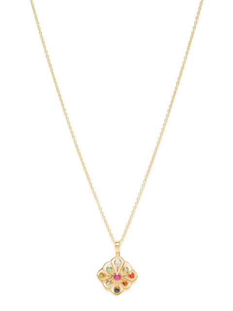 

Gehna Rhodium-Plated 925 Sterling Silver Navaratna Pendant With Chain, Gold