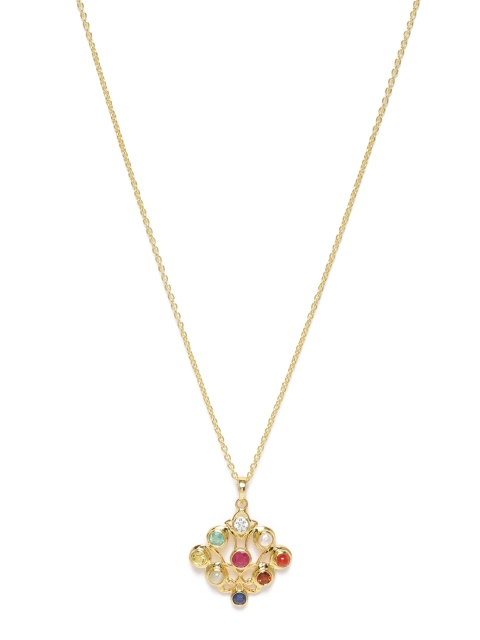 

Gehna Rhodium-Plated 925 Sterling Silver Navaratna Pendant With Chain, Gold