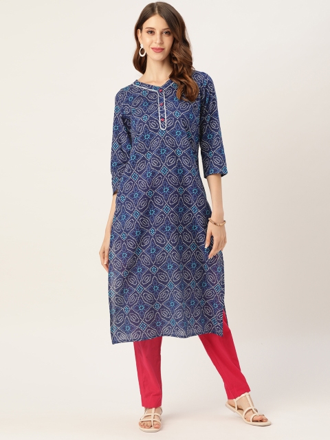 

Sangria Women Blue & White Bandhani Printed Gotta Patti Kurta