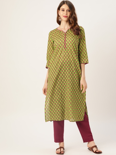 

Sangria Women Green & Pink Ethnic Motifs Printed Kurta