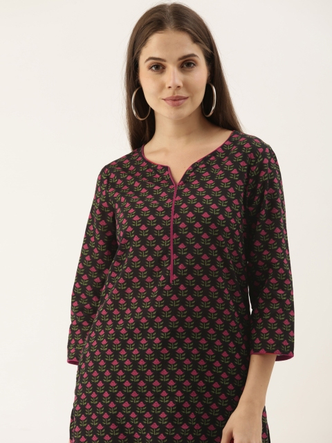 

Sangria Women Black & Pink Floral Printed Kurta