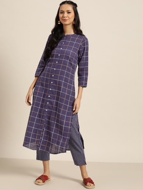 

Sangria Women Purple & White Pure Cotton Kurta with Trousers