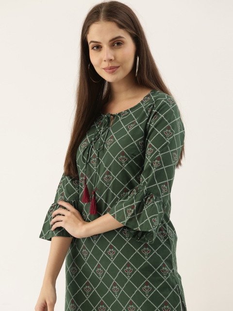 

Sangria Women Green & White Printed Bell Sleeves Kurta
