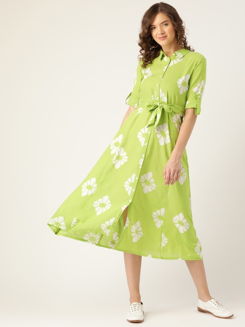 

Sangria Women Green & White Printed Shirt Style Dress