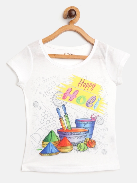 

Eteenz Boys White Yellow Holi Inspired Print Round Neck Pure Cotton T-shirt