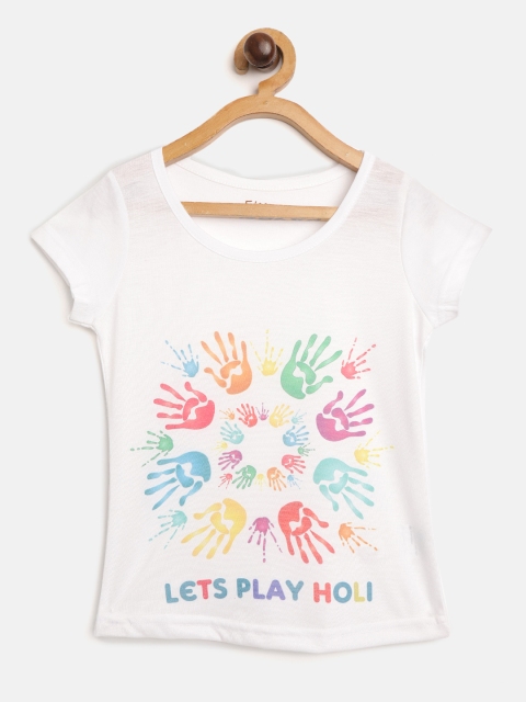 

Eteenz Girls White Red Holi Inspired Print Round Neck Pure Cotton T-shirt