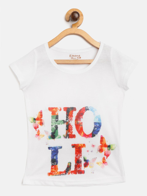 

Eteenz Girls White& Red Holi Inspired Print Round Neck Cotton T-shirt