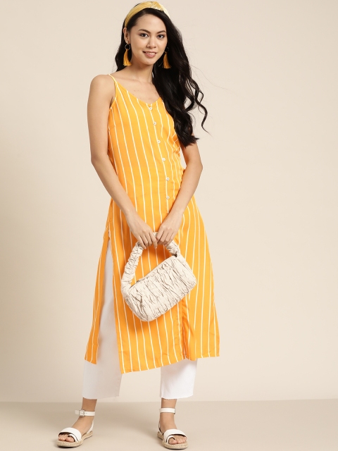 

Sangria Women Yellow & White Striped Kurta