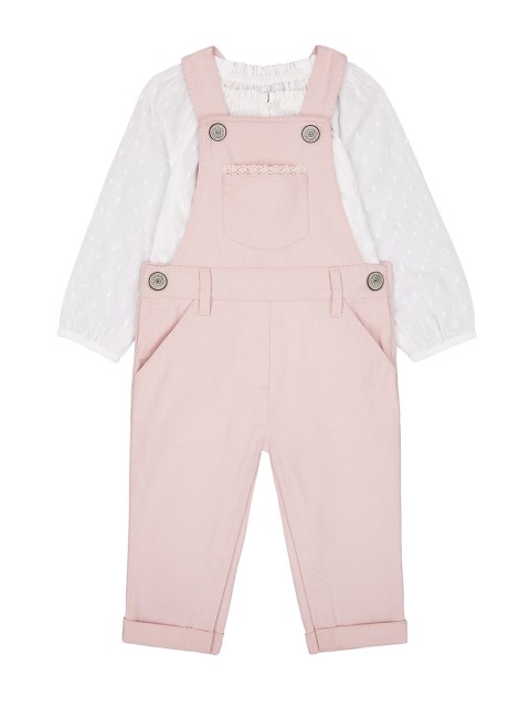 

mothercare Girls Pink & White Solid Dungarees With Top
