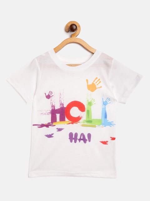 

Eteenz Boys White Purple Holi Inspired Print Round Neck Pure Cotton T-shirt