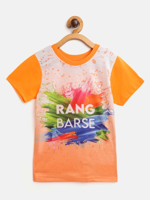 

Eteenz Boys Orange Blue Holi Inspired Print Round Neck Pure Cotton T-shirt