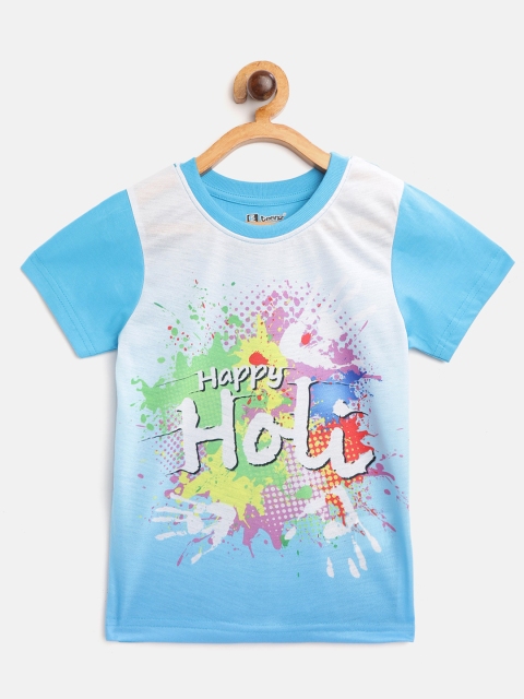 

Eteenz Boys Blue Green Holi Inspired Print Round Neck Pure Cotton T-shirt