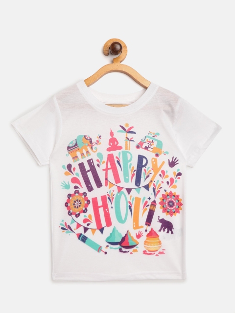 

Eteenz Boys White Blue Holi Inspired Print Round Neck Pure Cotton T-shirt