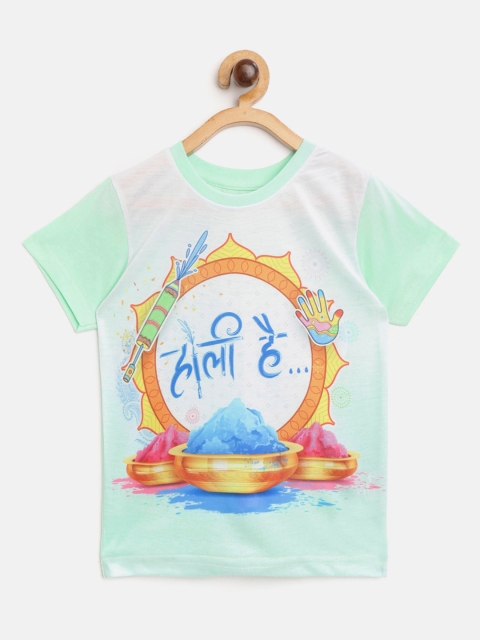 

Eteenz Boys Mint Green Blue Holi Inspired Print Round Neck Pure Cotton T-shirt