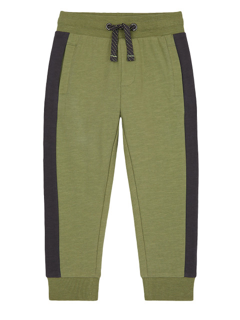 

mothercare Boys Olive Green & Black Cotton Colourblock Joggers