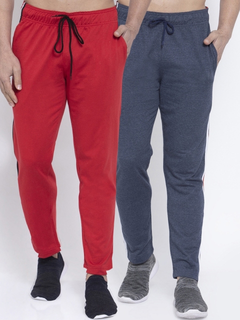 

NEUDIS Men Pack of 2 Pure Cotton Solid Track Pants, Red