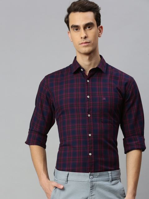 

Raymond Men Red & Navy Blue Slim Fit Checked Pure Cotton Casual Shirt