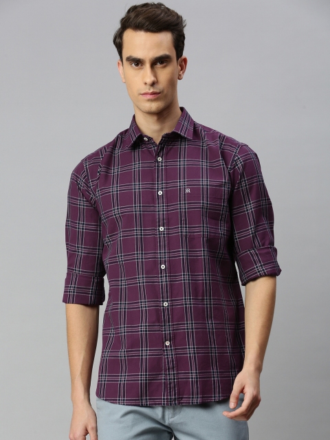 

Raymond Men Purple & White Slim Fit Checked Pure Cotton Casual Shirt