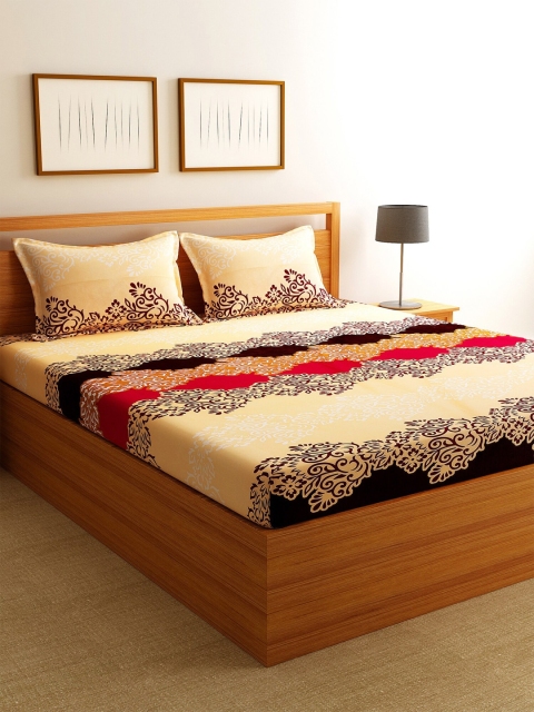 

Florida Beige & Brown Ethnic Motifs 144 TC Polycotton 1 King Bedsheet with 2 Pillow Covers