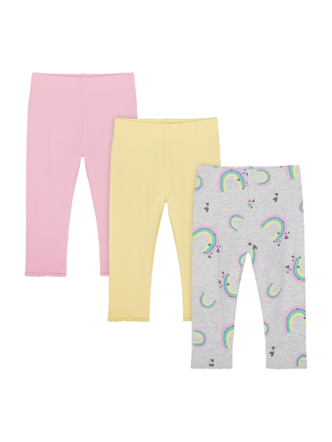 

mothercare Girls Pack Of 3 Multicoloured Solid Leggings, Pink