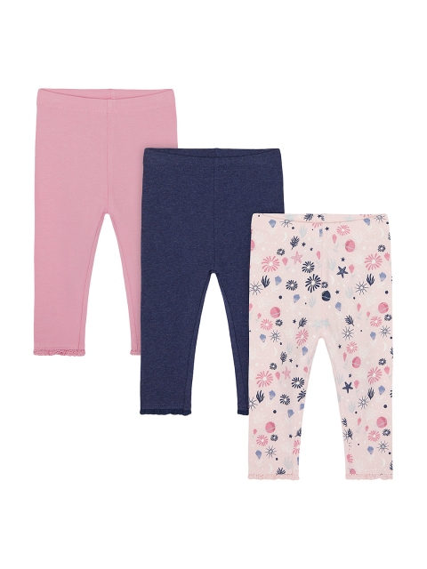 

mothercare Girls Pack Of 3 Pink & Navy Blue Solid Leggings