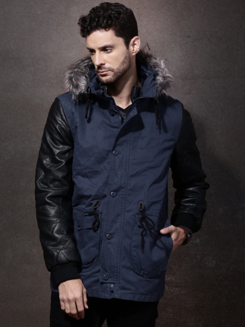 

RDSTR Navy & Black Padded Hooded Parka with Faux-Fur Trim & Detachable Sleeveless Jacket, Navy blue