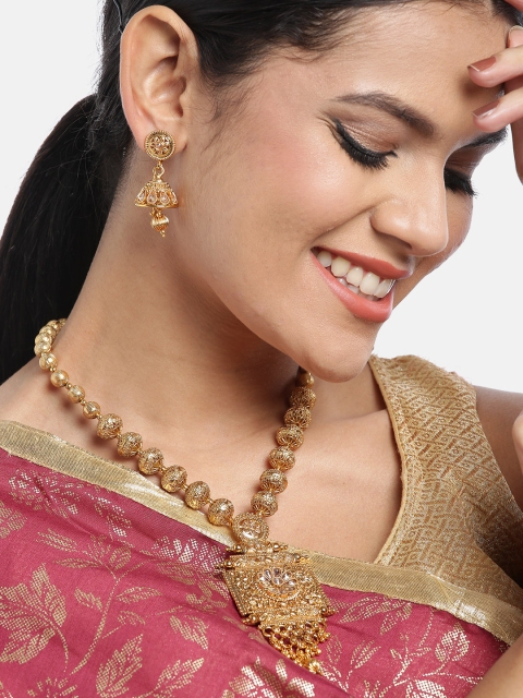 

JEWELS GEHNA Gold-Plated Stone Studded Handcrafted Jewellery Set