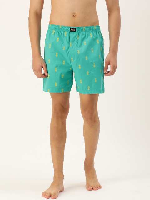 

Urban Dog Men Turquoise Blue & Yellow Conversational Printed Boxers UDBX1140
