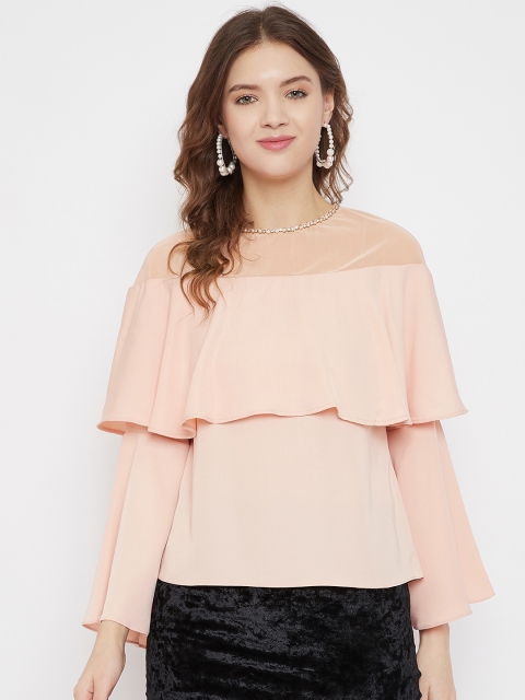 

Madame Women Peach-Coloured Jewel Neck Layered Top