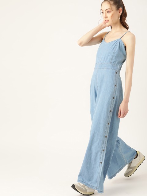 

DressBerry Women Blue Chambray Cotton Basic Jumpsuit