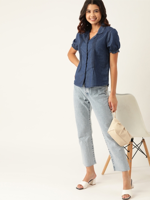 

DressBerry Women Navy Blue Solid Cotton Casual Shirt