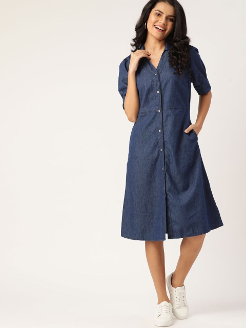 

DressBerry Navy Blue Pure Cotton Chambray Shirt Dress