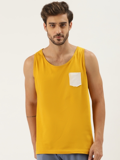 

Rodzen Men Mustard Yellow Solid Lounge T-Shirt