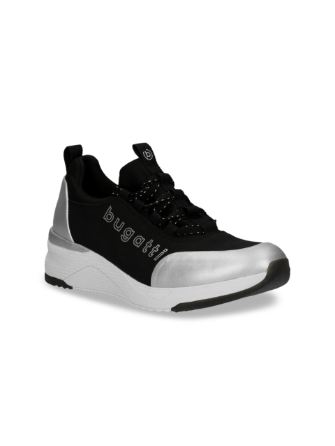 

Bugatti Women Black & Silver-Toned Mid-Top Sneakers