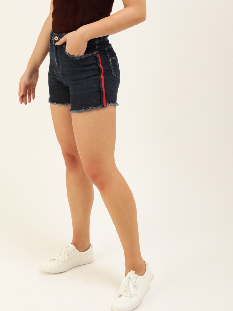 

Lee Cooper Women Blue Solid Regular Fit Denim Shorts with Side Taping Detail